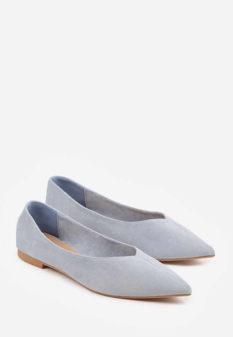 Niebieskie Balerinki z Imitacji Zamszu z Noskiem w Szpic Egynome 5