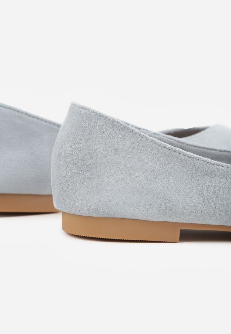 Niebieskie Balerinki z Imitacji Zamszu z Noskiem w Szpic Egynome 8