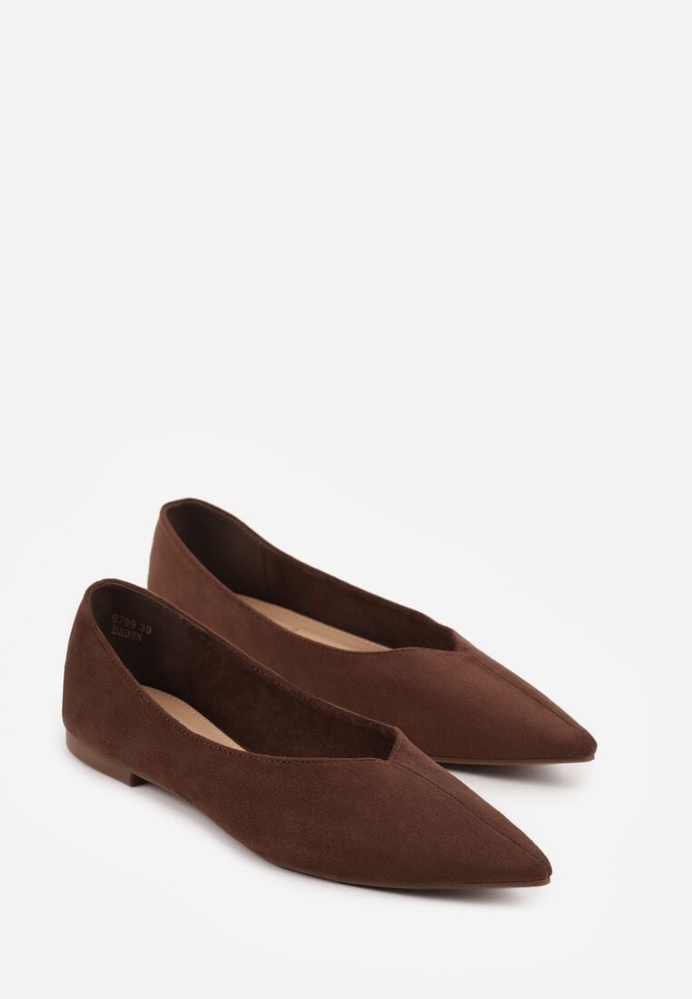 Brązowe Balerinki z Imitacji Zamszu z Noskiem w Szpic Egynome 5