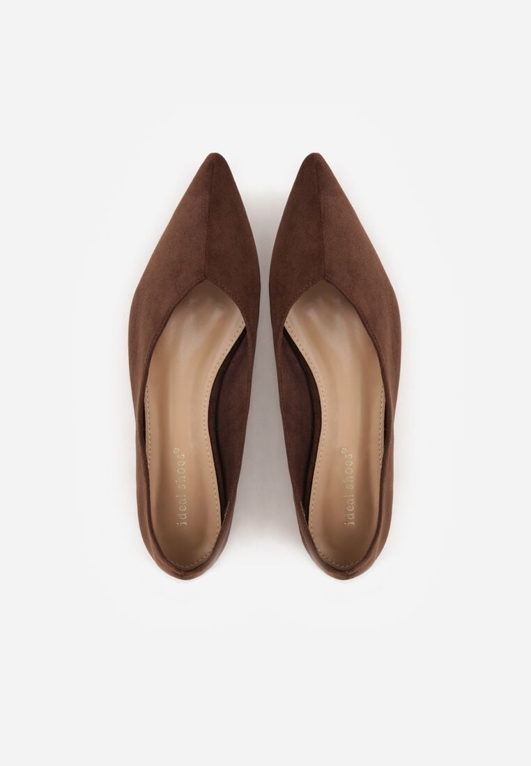 Brązowe Balerinki z Imitacji Zamszu z Noskiem w Szpic Egynome 6