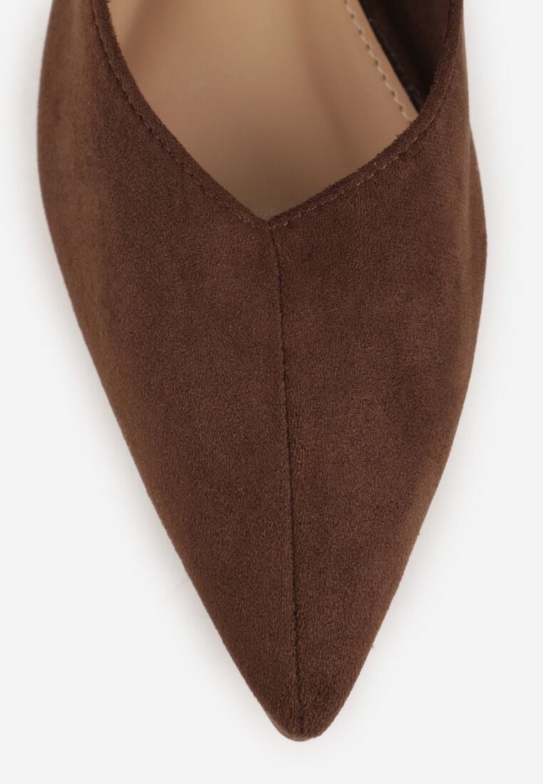 Brązowe Balerinki z Imitacji Zamszu z Noskiem w Szpic Egynome 9