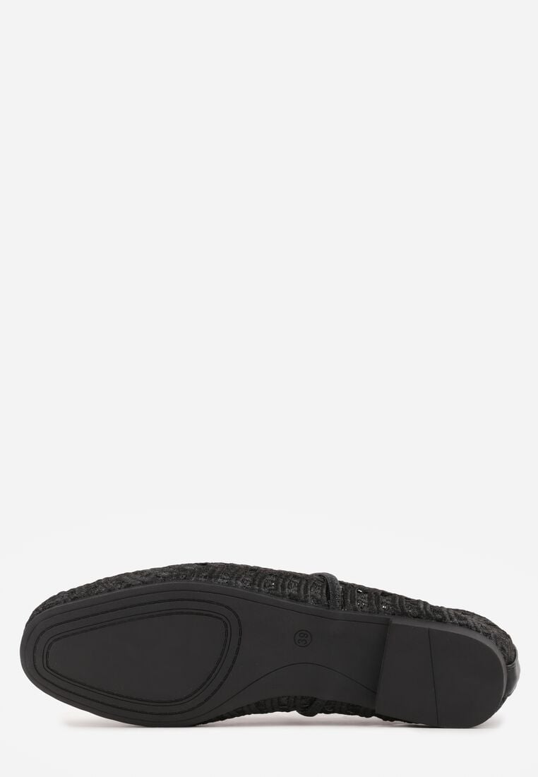 Czarne Ażurowe Balerinki z Imitacji Plecionki z Paskiem Naeraea 7