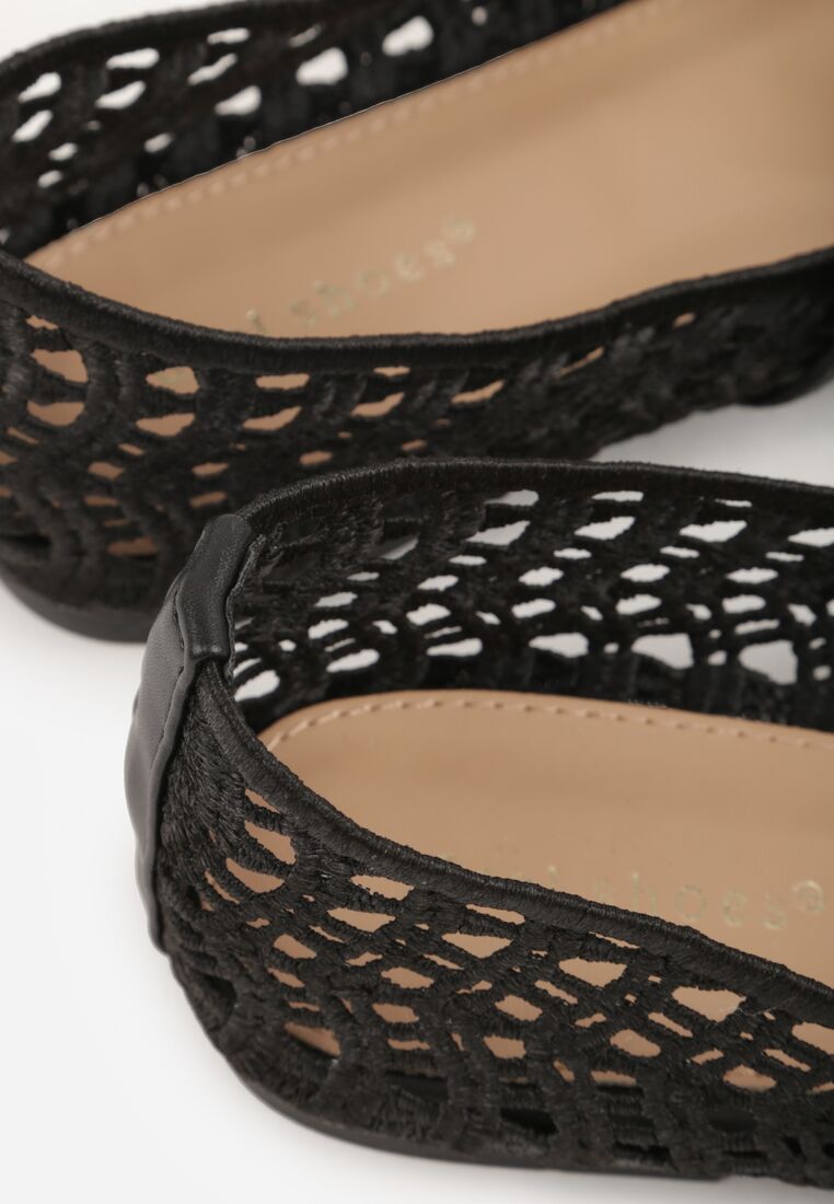 Czarne Ażurowe Balerinki z Imitacji Plecionki z Paskiem Naeraea 9