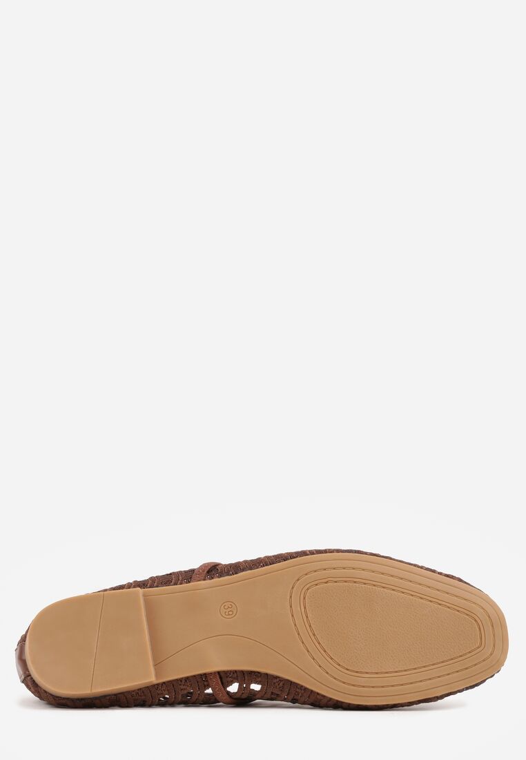 Brązowe Ażurowe Balerinki z Imitacji Plecionki z Paskiem Naeraea 7