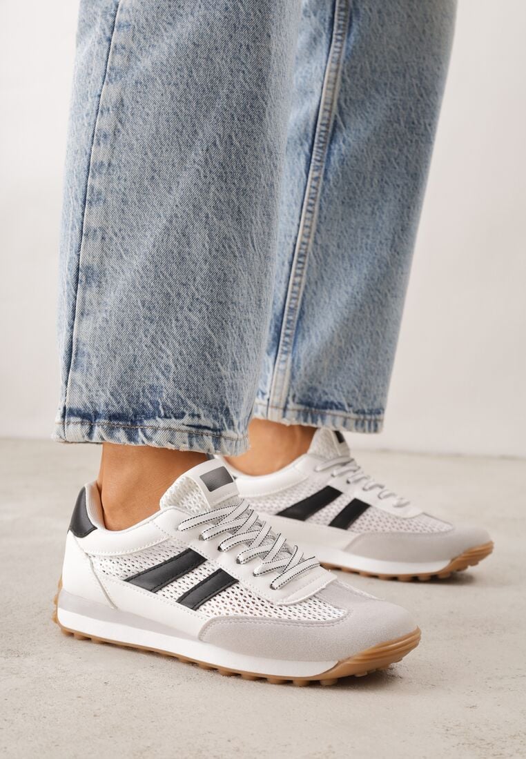 Białe Casualowe Sneakersy z Siateczkowymi Wstawkami Kassadina 1