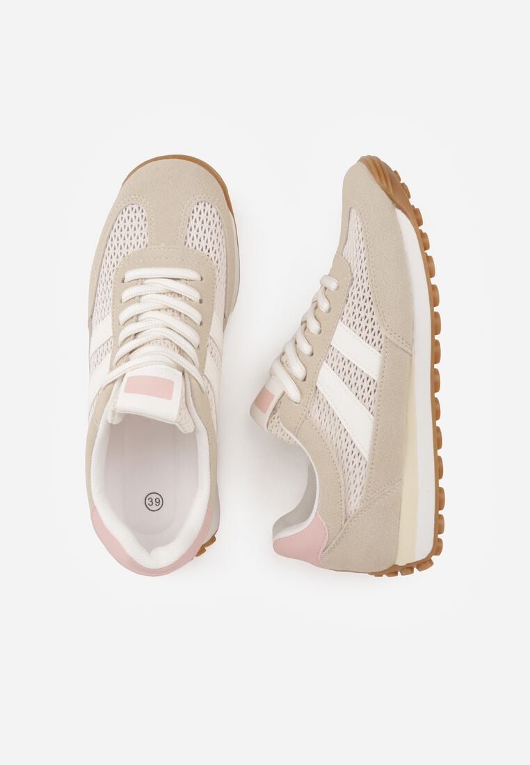 Beżowe Casualowe Sneakersy z Siateczkowymi Wstawkami Kassadina 6