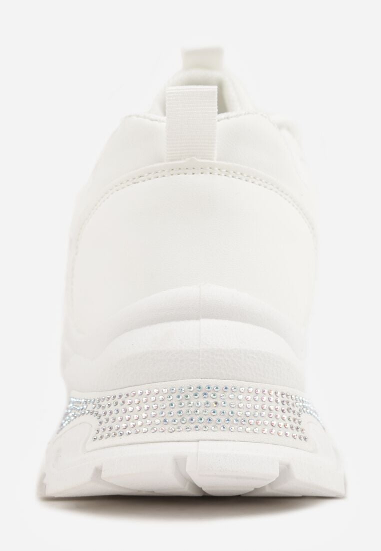 Białe Sneakersy na Grubej Podeszwie z Koronkowymi Wstawkami i Cyrkoniami Sephialle 8