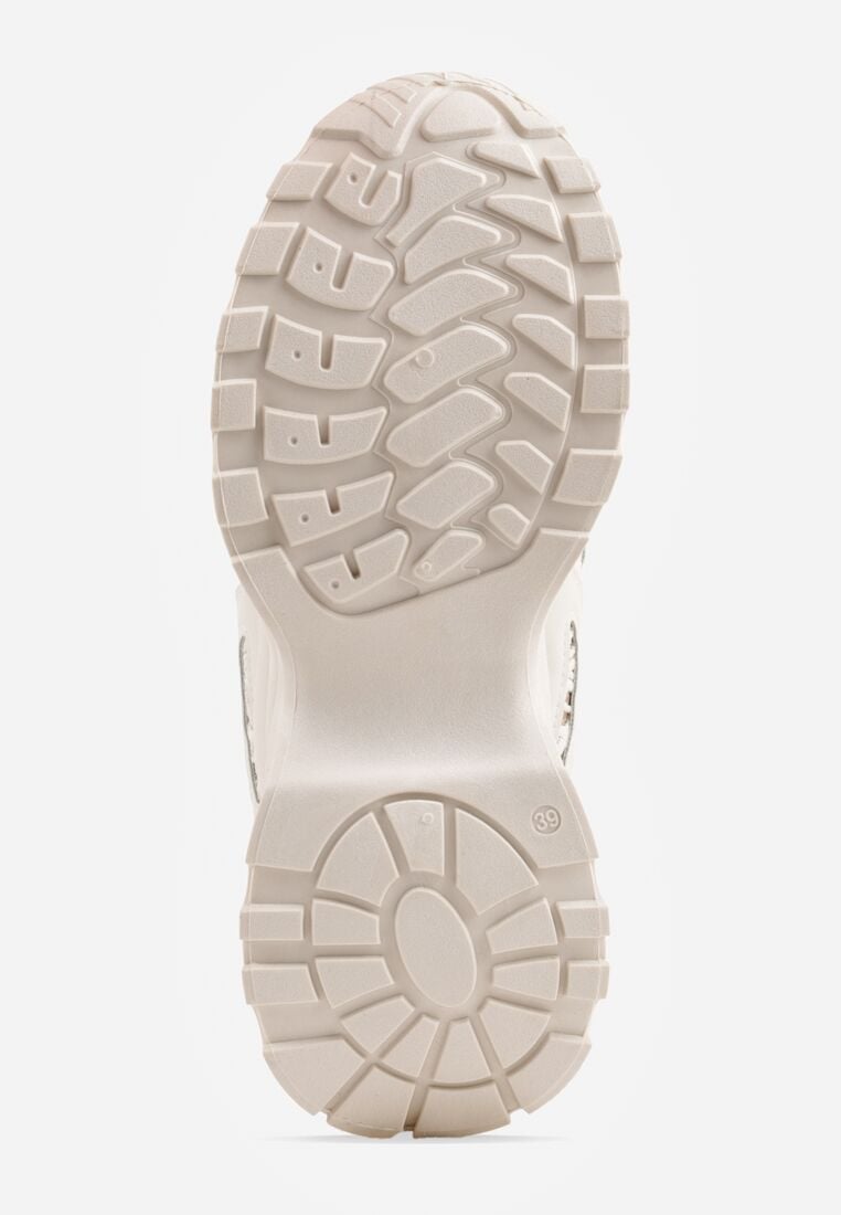 Beżowe Sneakersy na Grubej Podeszwie z Koronkowymi Wstawkami i Cyrkoniami Sephialle 7