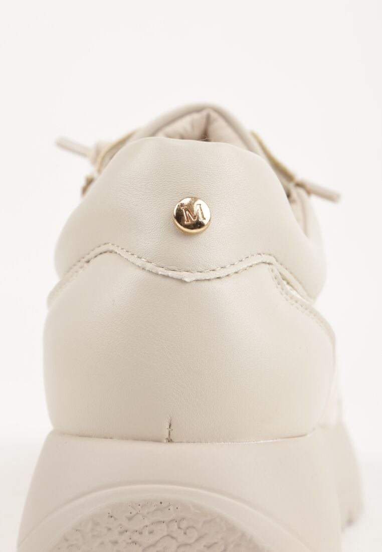 Beżowe Sneakersy na Grubej Podeszwie ze Skórzaną Wkładką i Napisem Airarge 8