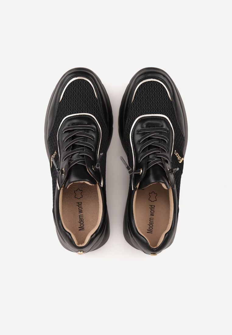 Czarne Sneakersy na Grubej Podeszwie ze Skórzaną Wkładką i Napisem Airarge 6