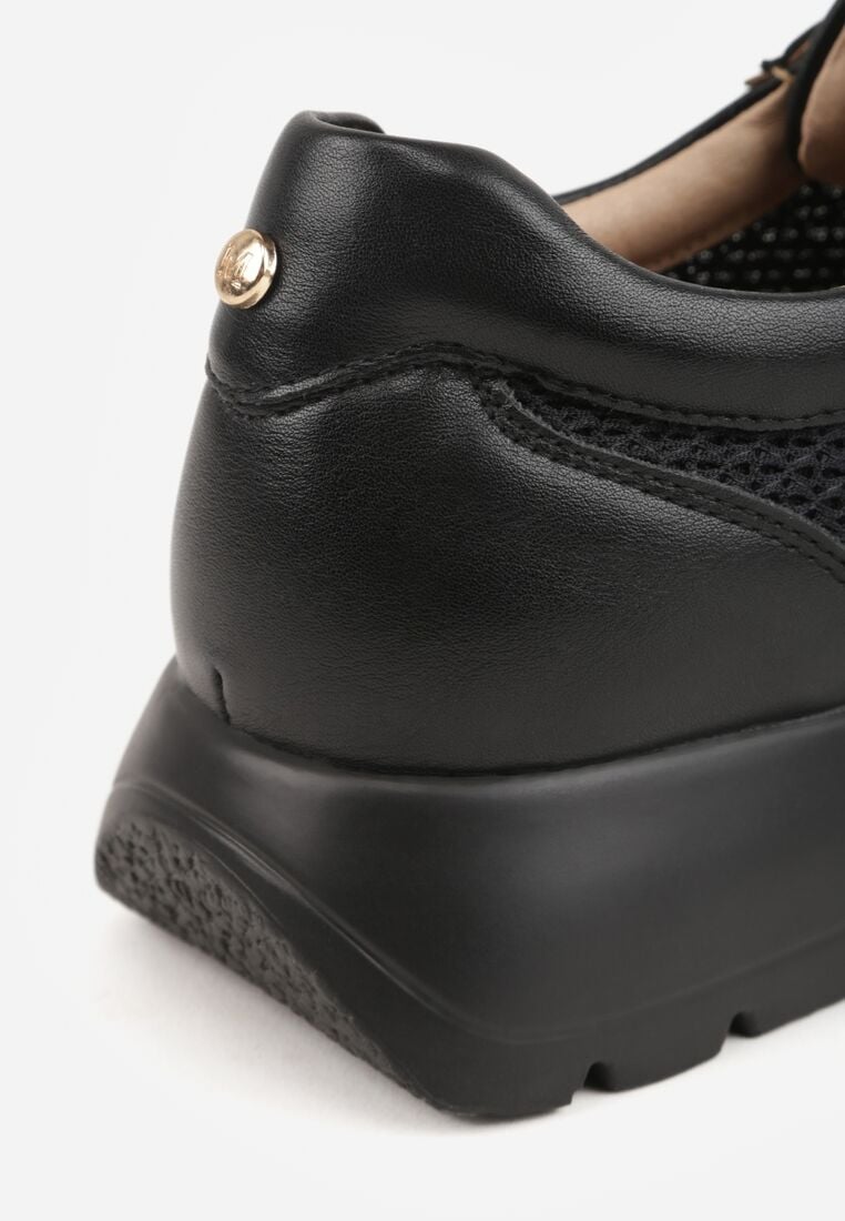 Czarne Sneakersy na Grubej Podeszwie ze Skórzaną Wkładką i Napisem Airarge 9