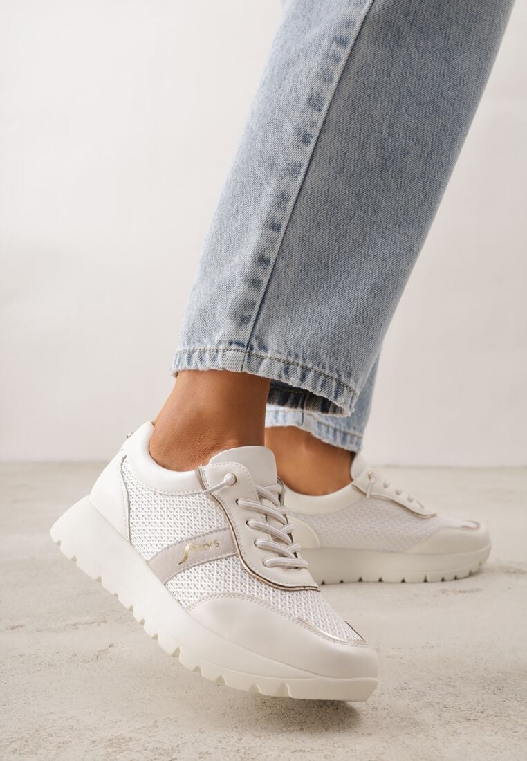 Białe Sneakersy na Grubej Podeszwie ze Skórzaną Wkładką i Napisem Airarge 2