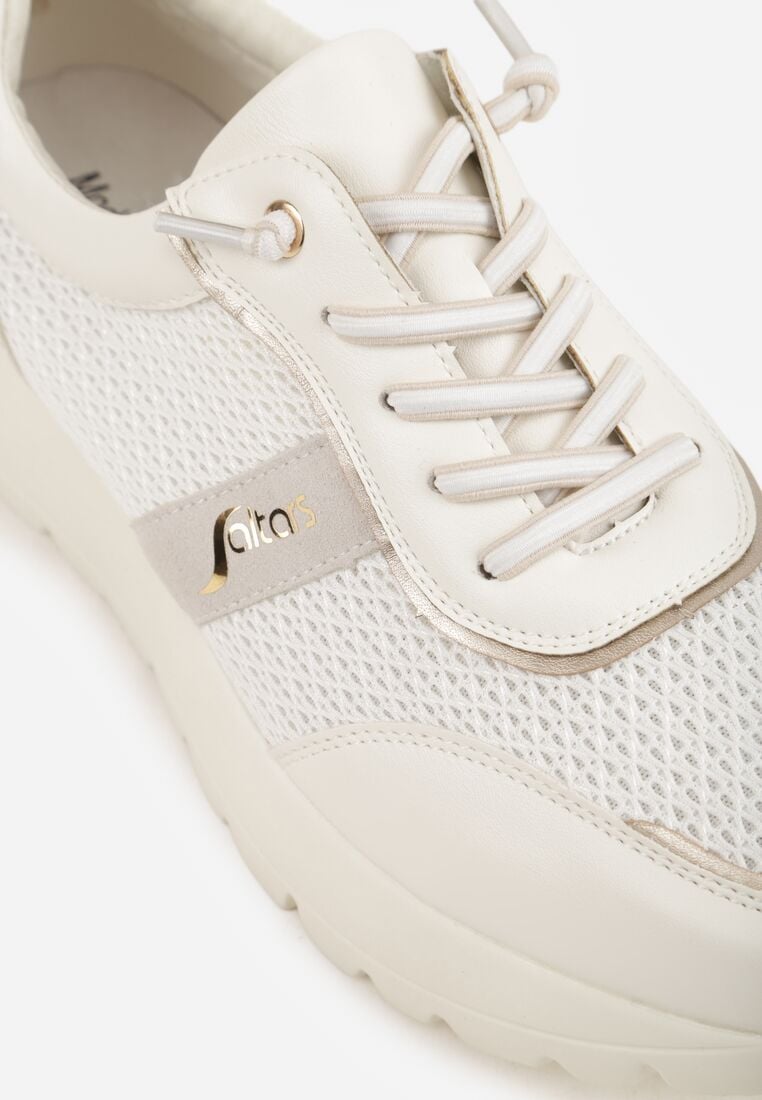 Białe Sneakersy na Grubej Podeszwie ze Skórzaną Wkładką i Napisem Airarge 9