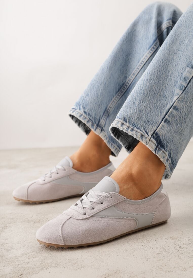 Szare Sneakersy z Imitacji Zamszu w Stylu Kultowych Tenisówek Aelliana 2