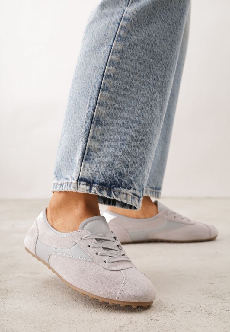 Szare Sneakersy z Imitacji Zamszu w Stylu Kultowych Tenisówek Aelliana 1