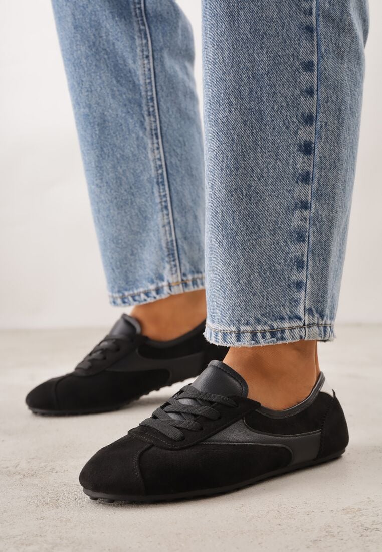 Czarne Sneakersy z Imitacji Zamszu w Stylu Kultowych Tenisówek Aelliana 1