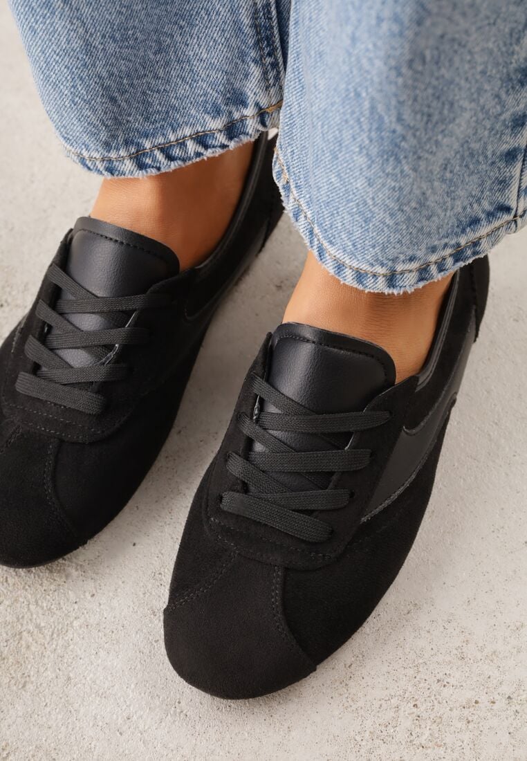 Czarne Sneakersy z Imitacji Zamszu w Stylu Kultowych Tenisówek Aelliana 3