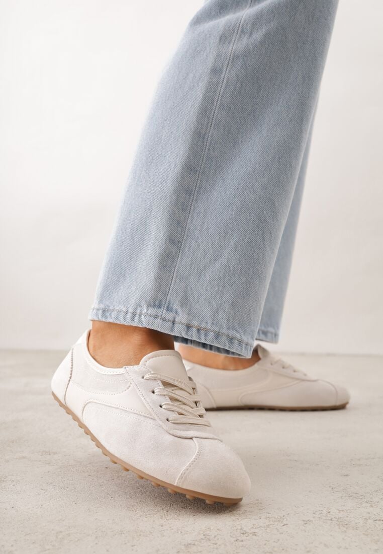 Beżowe Sneakersy z Imitacji Zamszu w Stylu Kultowych Tenisówek Aelliana 1