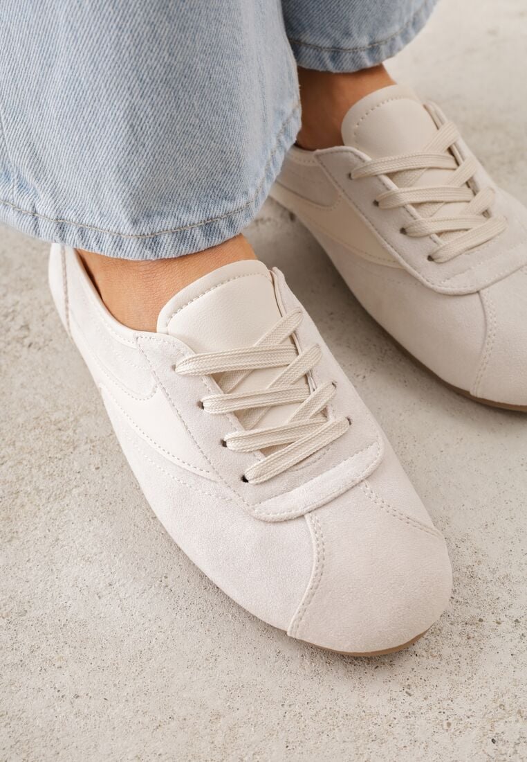 Beżowe Sneakersy z Imitacji Zamszu w Stylu Kultowych Tenisówek Aelliana 3