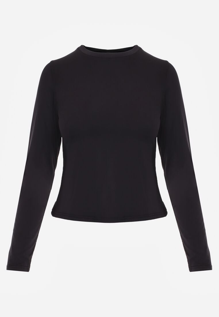 Czarna Gładka Bluzka z Długim Rękawem z Bawełną Moaneta 6