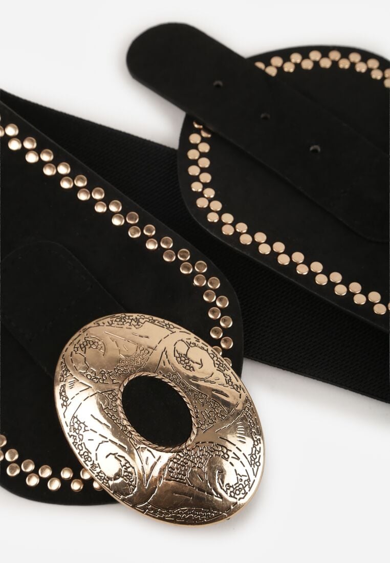 Czarny Pasek w Kowbojskim Stylu z Nitami i Metaliczną Tłoczoną Klamrą Pretizia 2