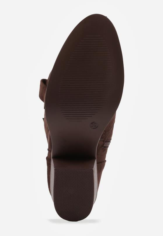 Brązowe Ażurowe Botki na Obcasie w Stylu Kowbojek Lissemi 7