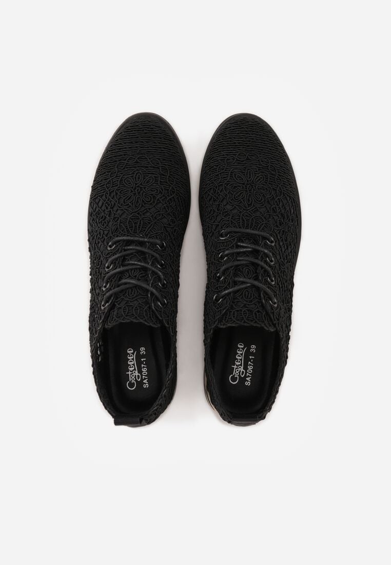 Czarne Ażurowe Półbuty z Metaliczną Wstawką Homonis 6