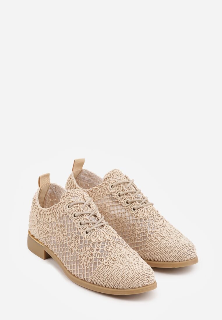 Ciemnobeżowe Ażurowe Półbuty z Metaliczną Wstawką Homonis 5