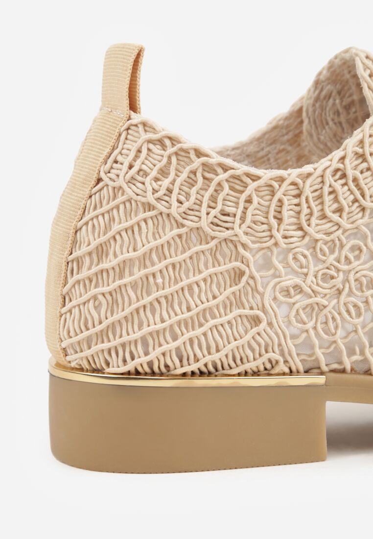 Ciemnobeżowe Ażurowe Półbuty z Metaliczną Wstawką Homonis 9