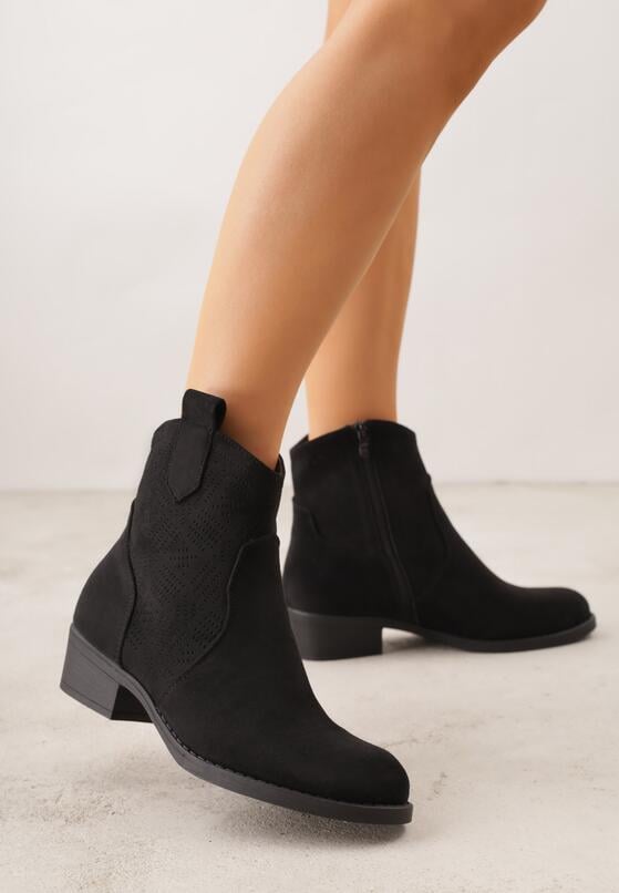 Czarne Botki Ażurowe na Obcasie w Stylu Kowbojek Lalona 2