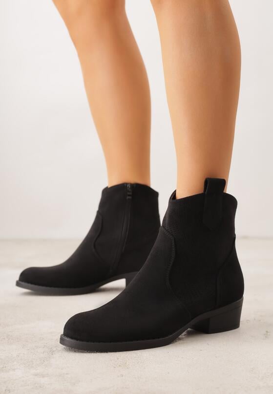 Czarne Botki Ażurowe na Obcasie w Stylu Kowbojek Lalona 1