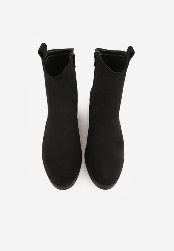 Czarne Botki Ażurowe na Obcasie w Stylu Kowbojek Lalona 6