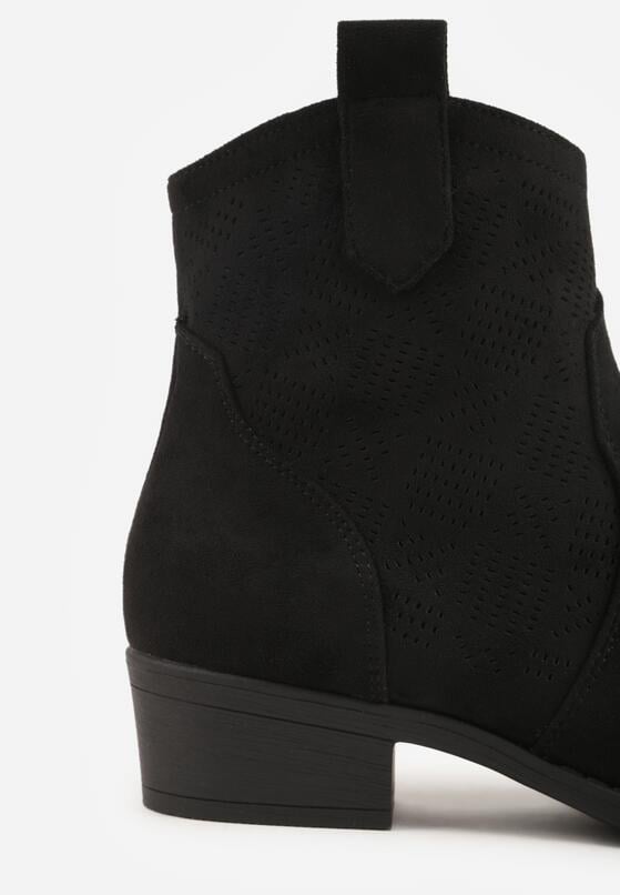 Czarne Botki Ażurowe na Obcasie w Stylu Kowbojek Lalona 8