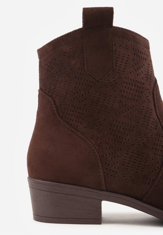 Brązowe Botki Ażurowe na Obcasie w Stylu Kowbojek Lalona 9