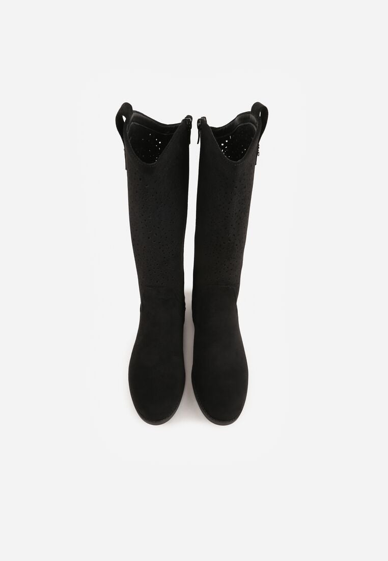 Czarne Botki Typu Kowbojki Ażurowe Ozdobione Metaliczną Aplikacją Iomosa 6