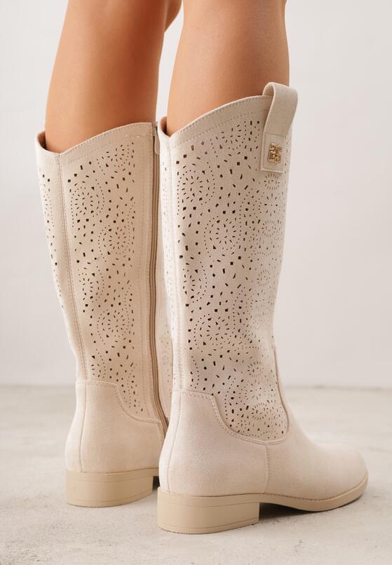 Beżowe Botki Ażurowe Ozdobione Metaliczną Aplikacją Iomosa 3