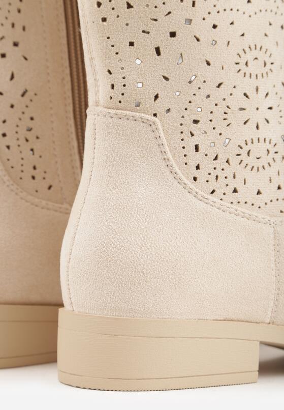 Beżowe Botki Ażurowe Ozdobione Metaliczną Aplikacją Iomosa 9