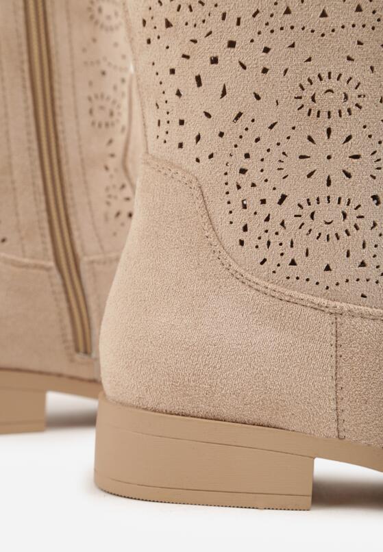 Ciemnobeżowe Botki Ażurowe Ozdobione Metaliczną Aplikacją Iomosa 8