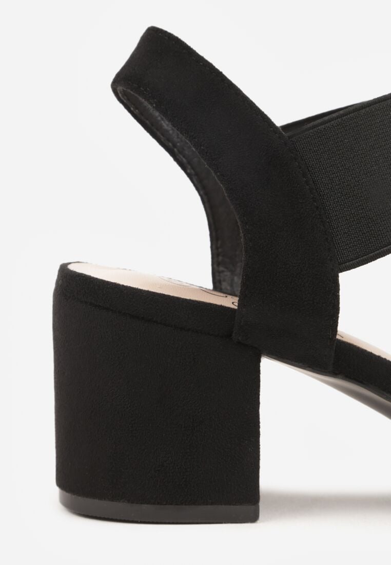 Czarne Sandały z Imitacji Zamszu na Słupku Ianolis 9