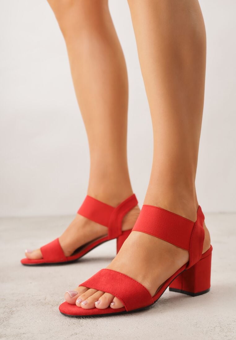 Czerwone Sandały z Imitacji Zamszu na Słupku Ianolis 1