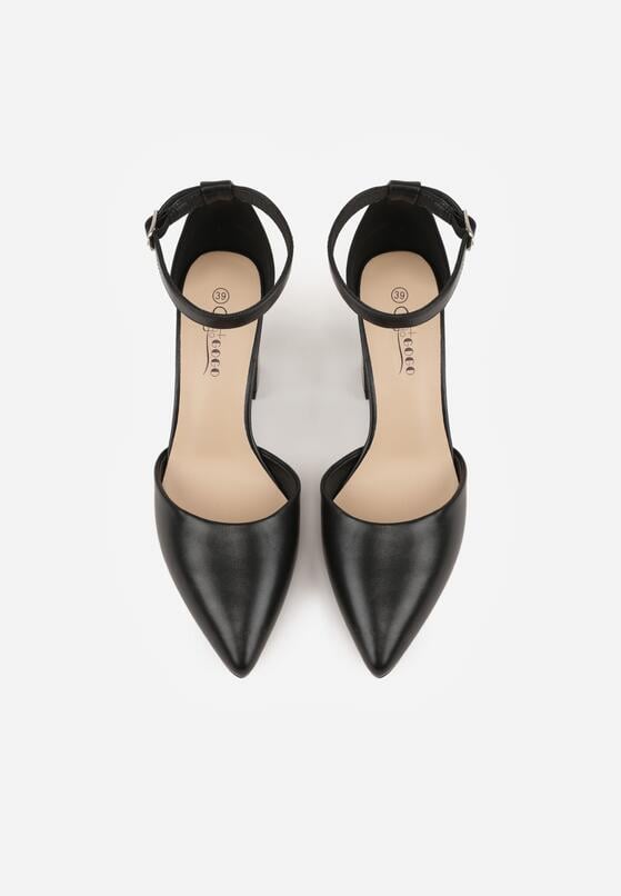 Czarne Klasyczne Czółenka na Słupku z Noskiem w Szpic i Paskiem Tenoris 6