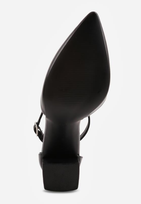 Czarne Klasyczne Czółenka na Słupku z Noskiem w Szpic i Paskiem Tenoris 7