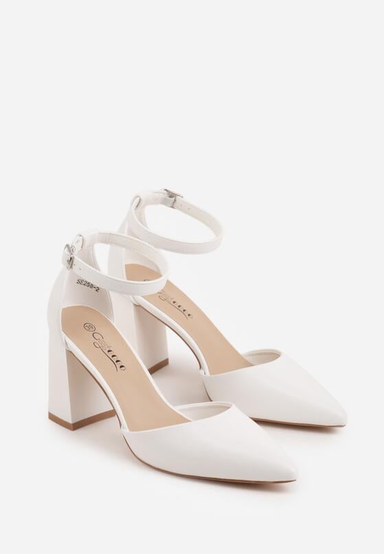 Białe Klasyczne Czółenka na Słupku z Noskiem w Szpic i Paskiem Tenoris 5