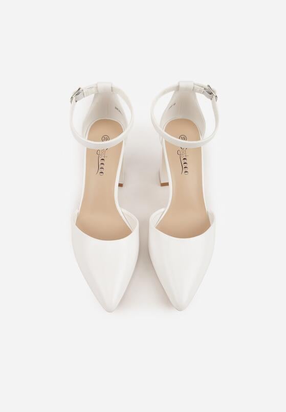 Białe Klasyczne Czółenka na Słupku z Noskiem w Szpic i Paskiem Tenoris 6