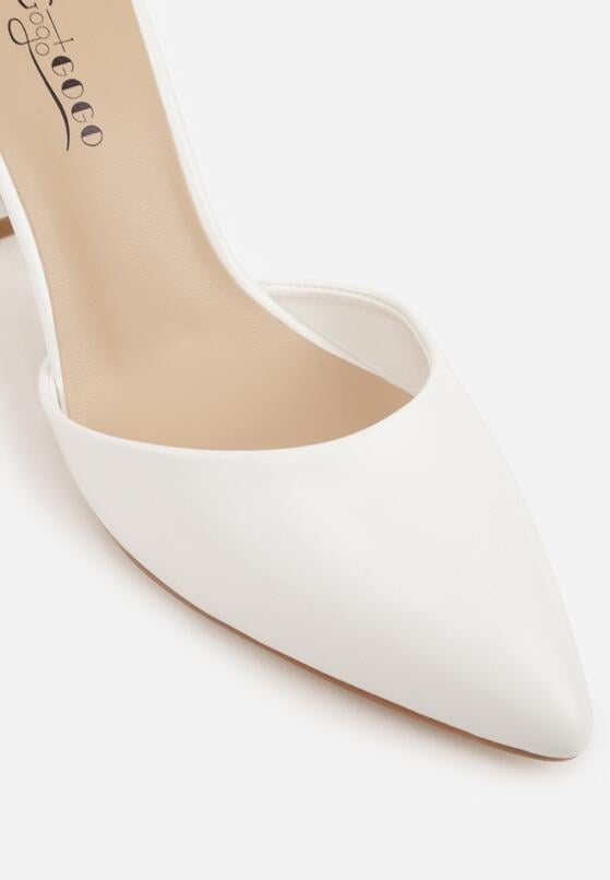 Białe Klasyczne Czółenka na Słupku z Noskiem w Szpic i Paskiem Tenoris 8