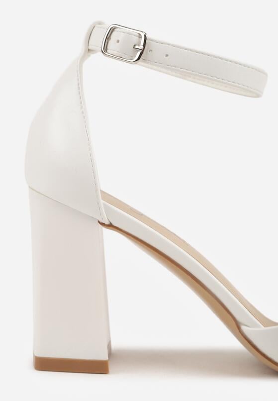 Białe Klasyczne Czółenka na Słupku z Noskiem w Szpic i Paskiem Tenoris 9