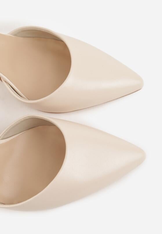 Beżowe Klasyczne Czółenka na Słupku z Noskiem w Szpic i Paskiem Tenoris 8