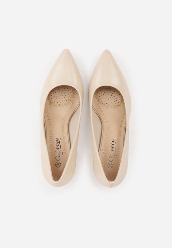 Beżowe Czółenka na Geometrycznym Obcasie Oriphishis 6