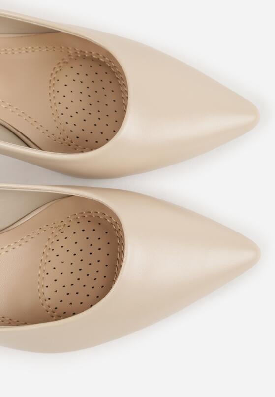 Beżowe Czółenka na Geometrycznym Obcasie Oriphishis 8