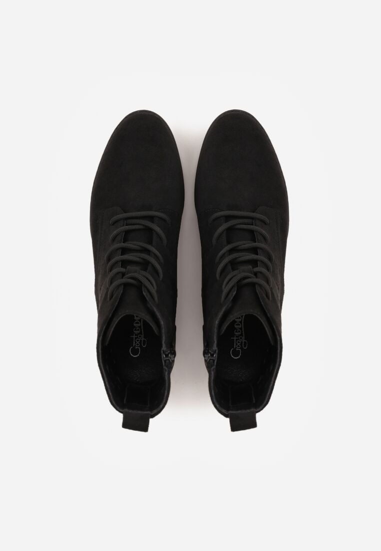 Czarne Sznurowane Botki z Ażurową Cholewką Zeliana 6